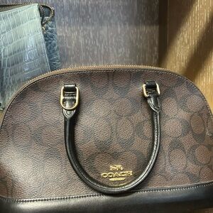 Coach Brown Signature Dome Satchel with Black Trim